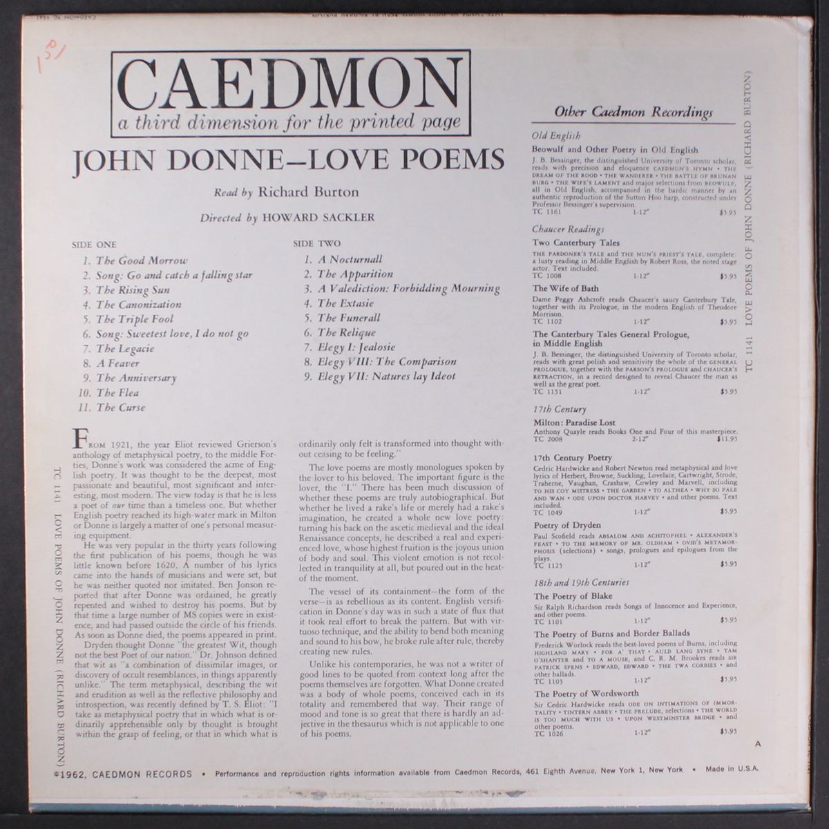 love poems of john donne by RICHARD BURTON