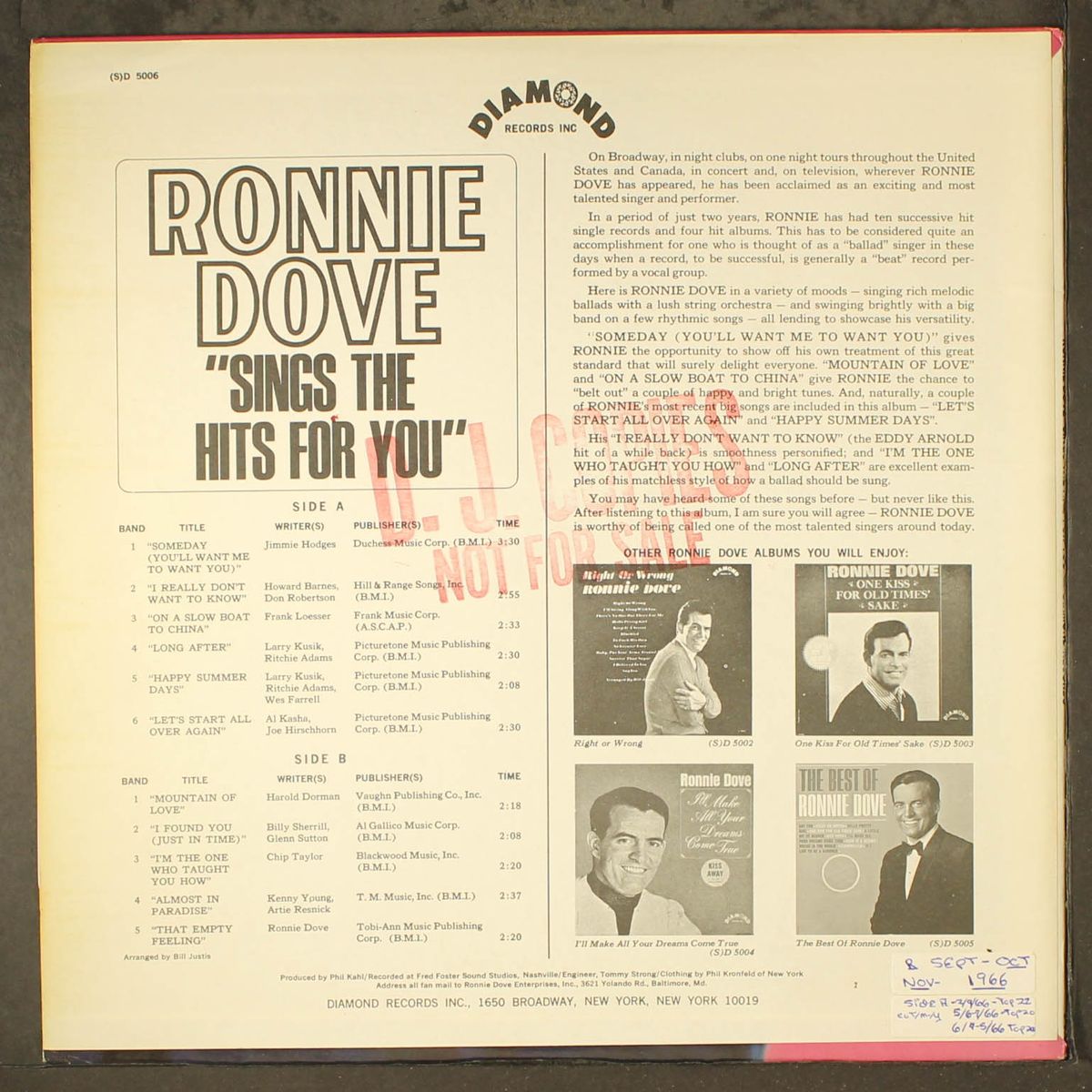 sings the hits for you by RONNIE DOVE