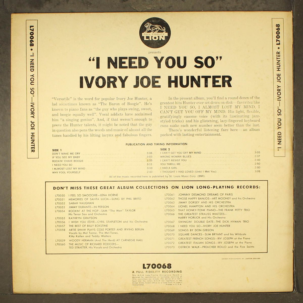i need you so by IVORY JOE HUNTER