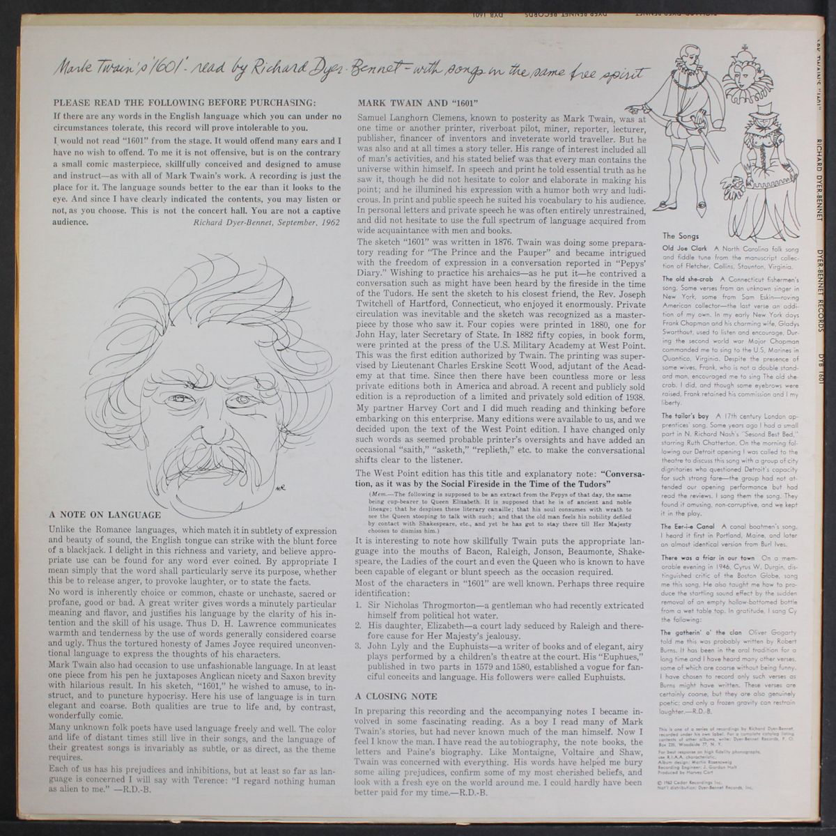 mark twain's 1601 by RICHARD DYER-BENNET