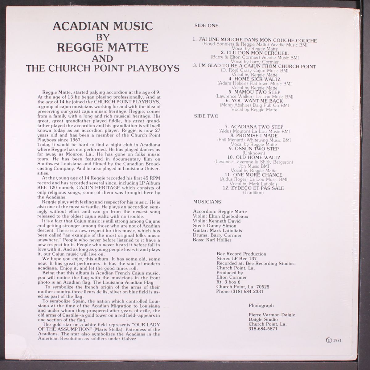 acadian music by REGGIE MATTE & CHURCH POINT PLAYBOYS