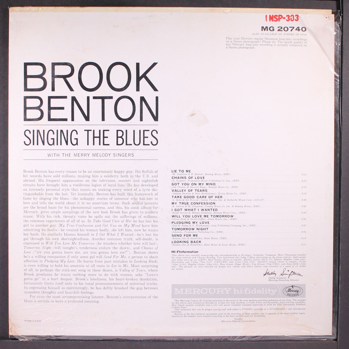 lie to me, singing the blues by BROOK BENTON