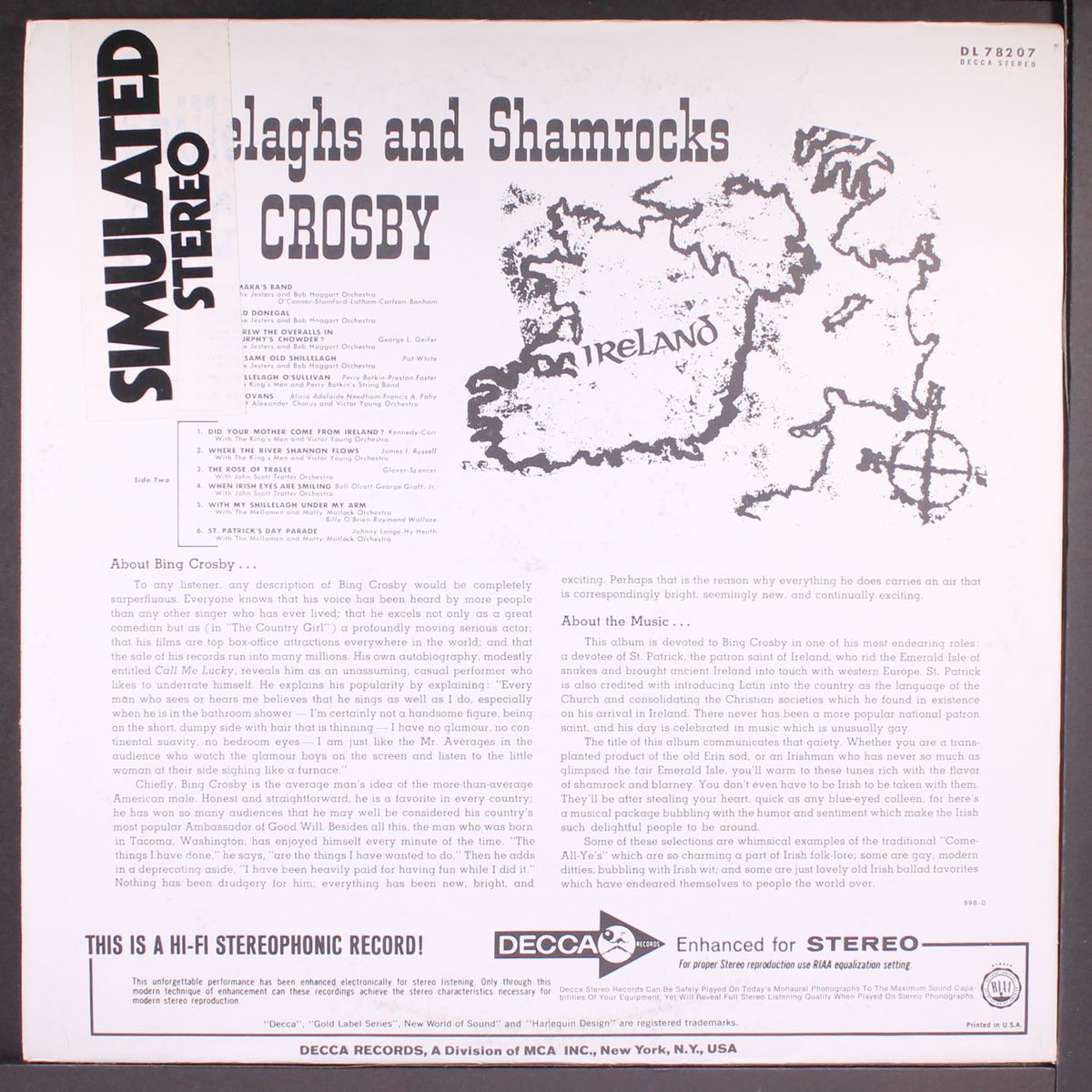shillelaghs and shamrocks by BING CROSBY