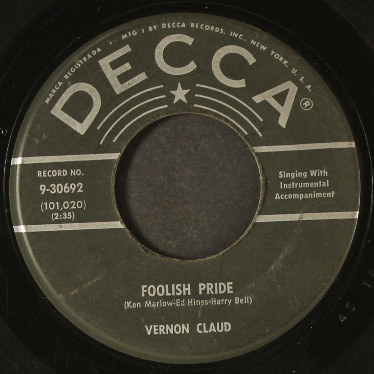baby's gone / foolish pride by VERNON CLAUD