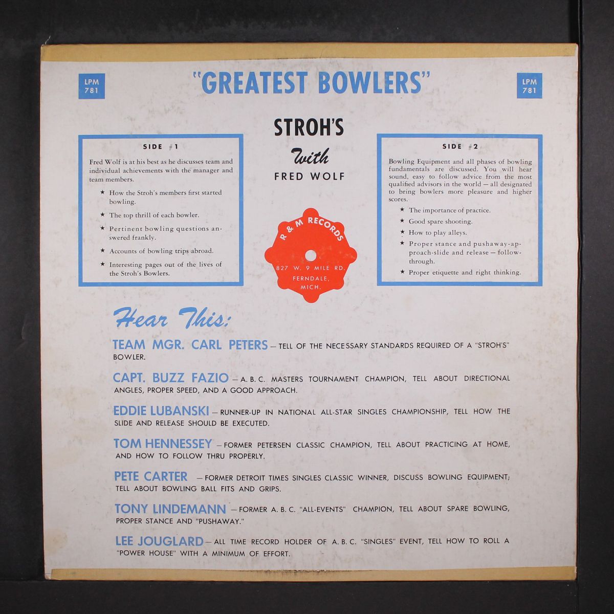 greatest bowlers, stroh's with fred wolf by VARIOUS