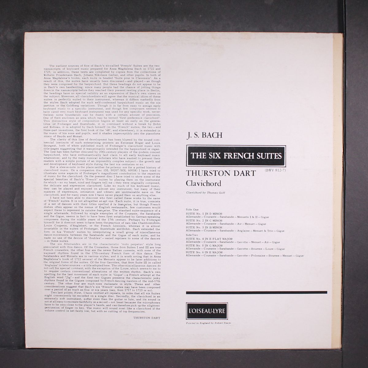 bach: french suites on clavichord by THURSTON DART