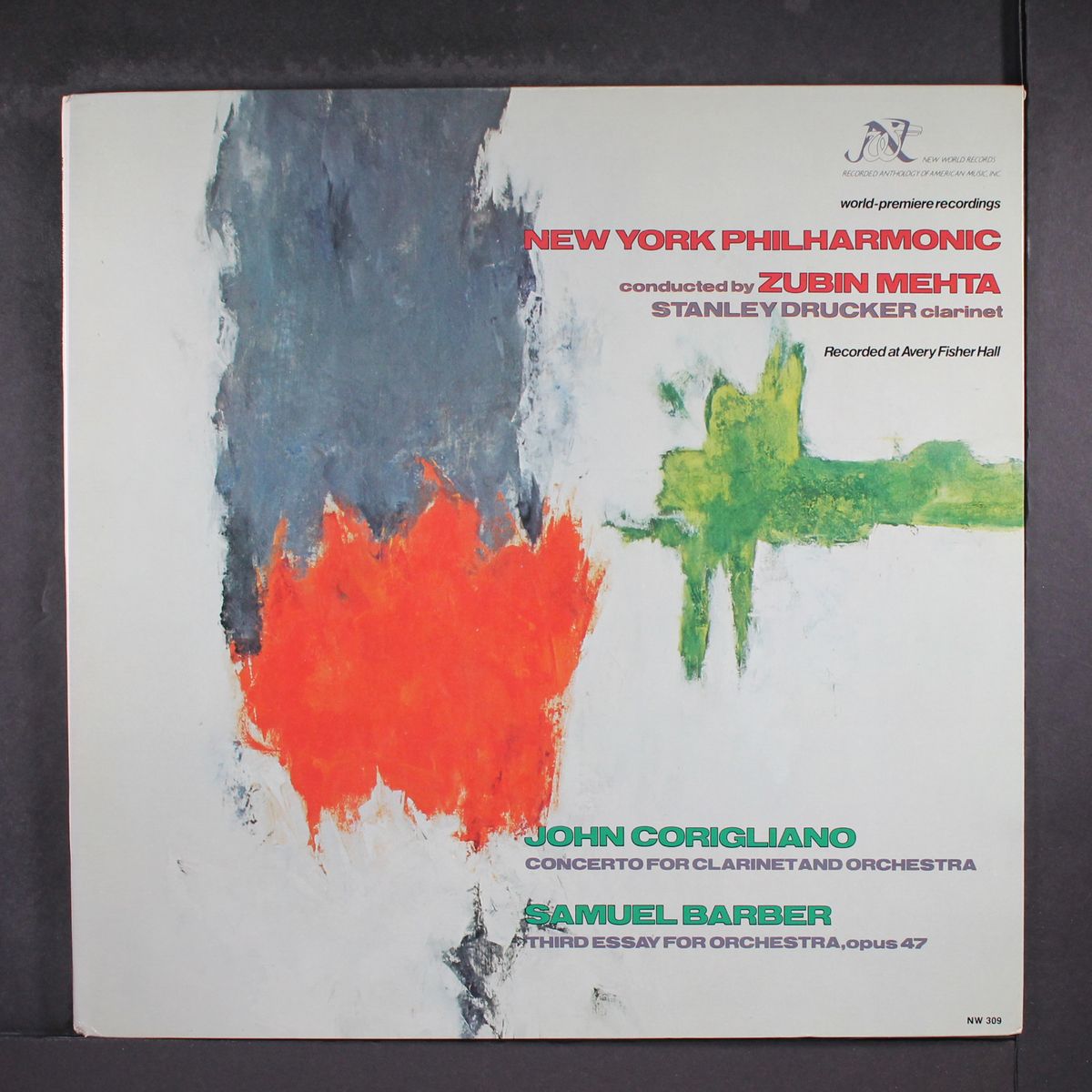 corigliano: concerto for clarinet / barber: third essay for orch. by ZUBIN MEHTA