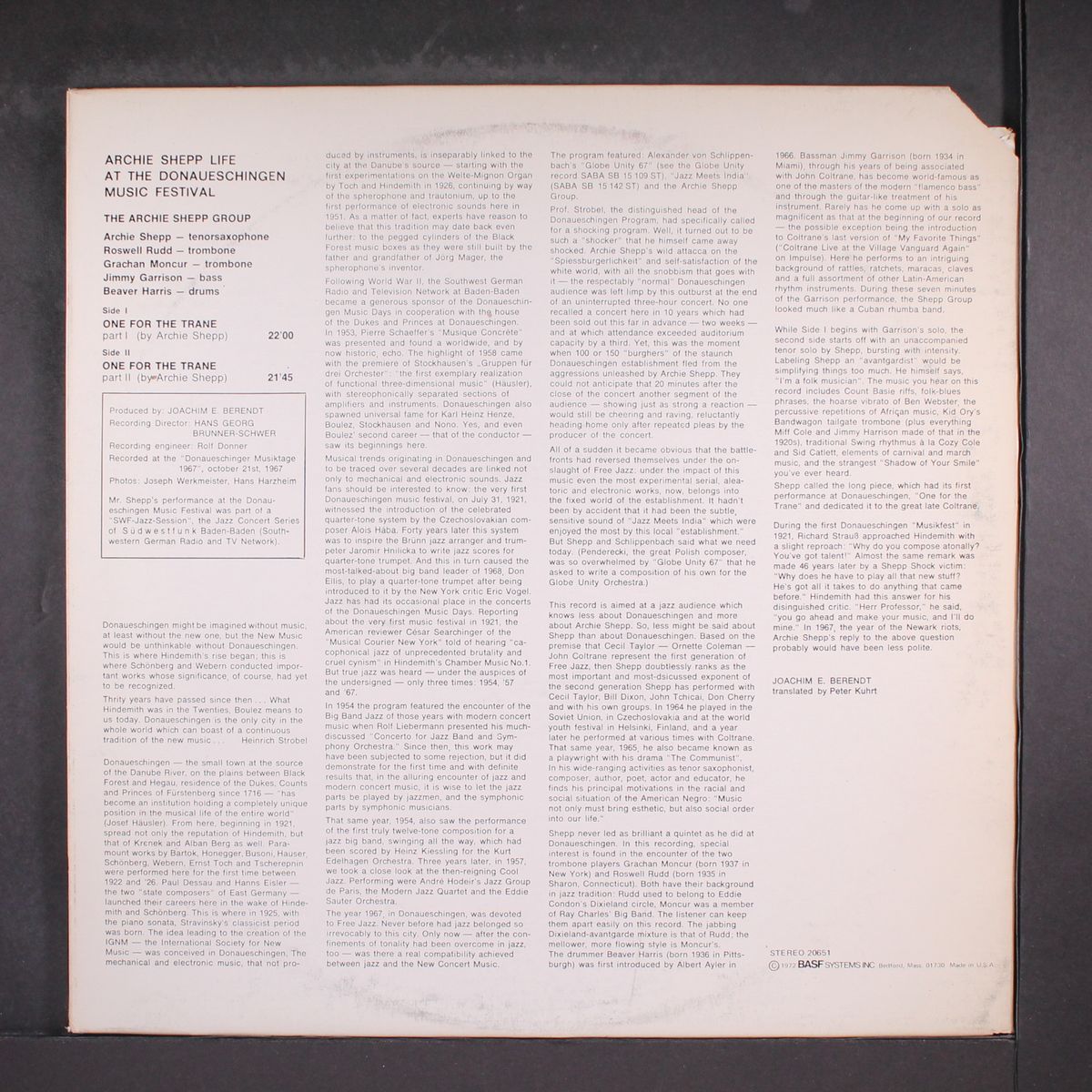 life at the donaueschingen by ARCHIE SHEPP