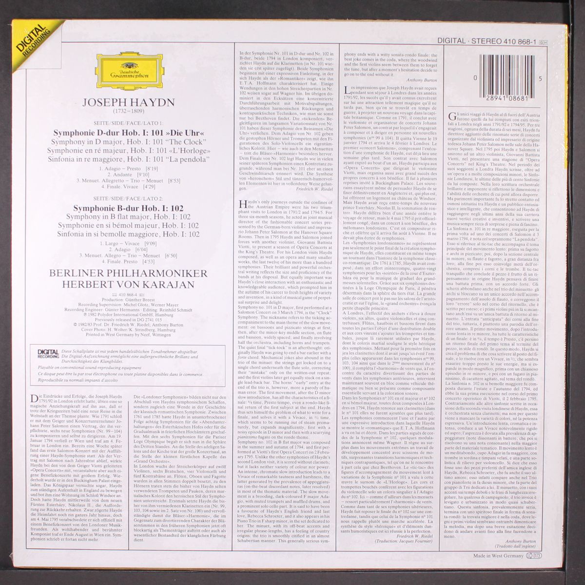 haydn; symphonies nos. 101, 102 by HERBERT VON KARAJAN