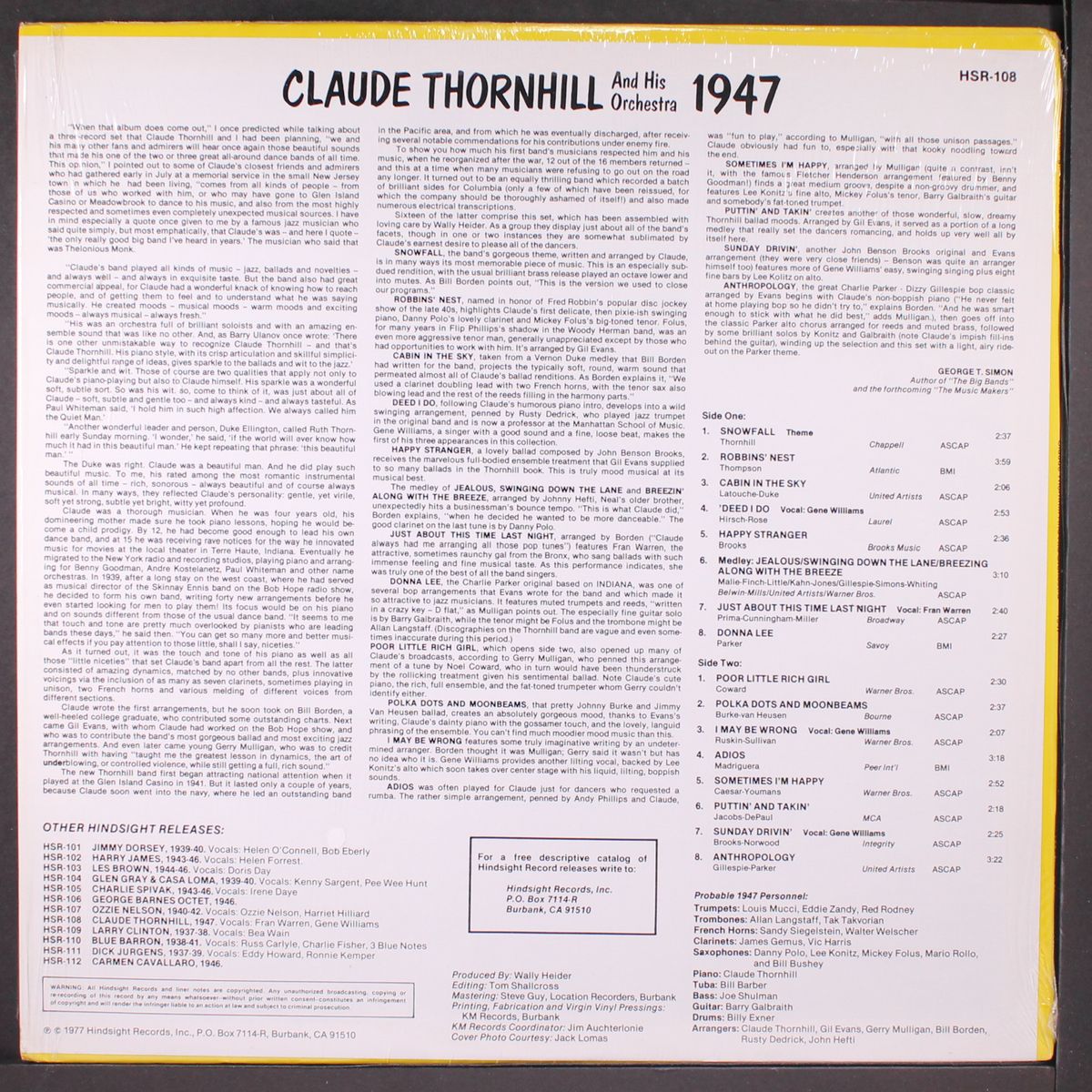 the uncollected 1947 by CLAUDE THORNHILL