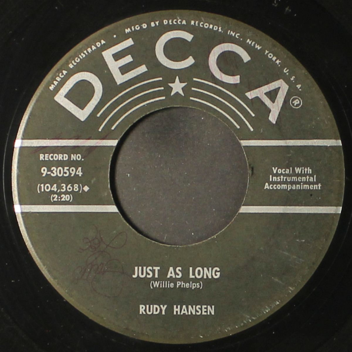just as long / saddle shoe polka by RUDY HANSEN