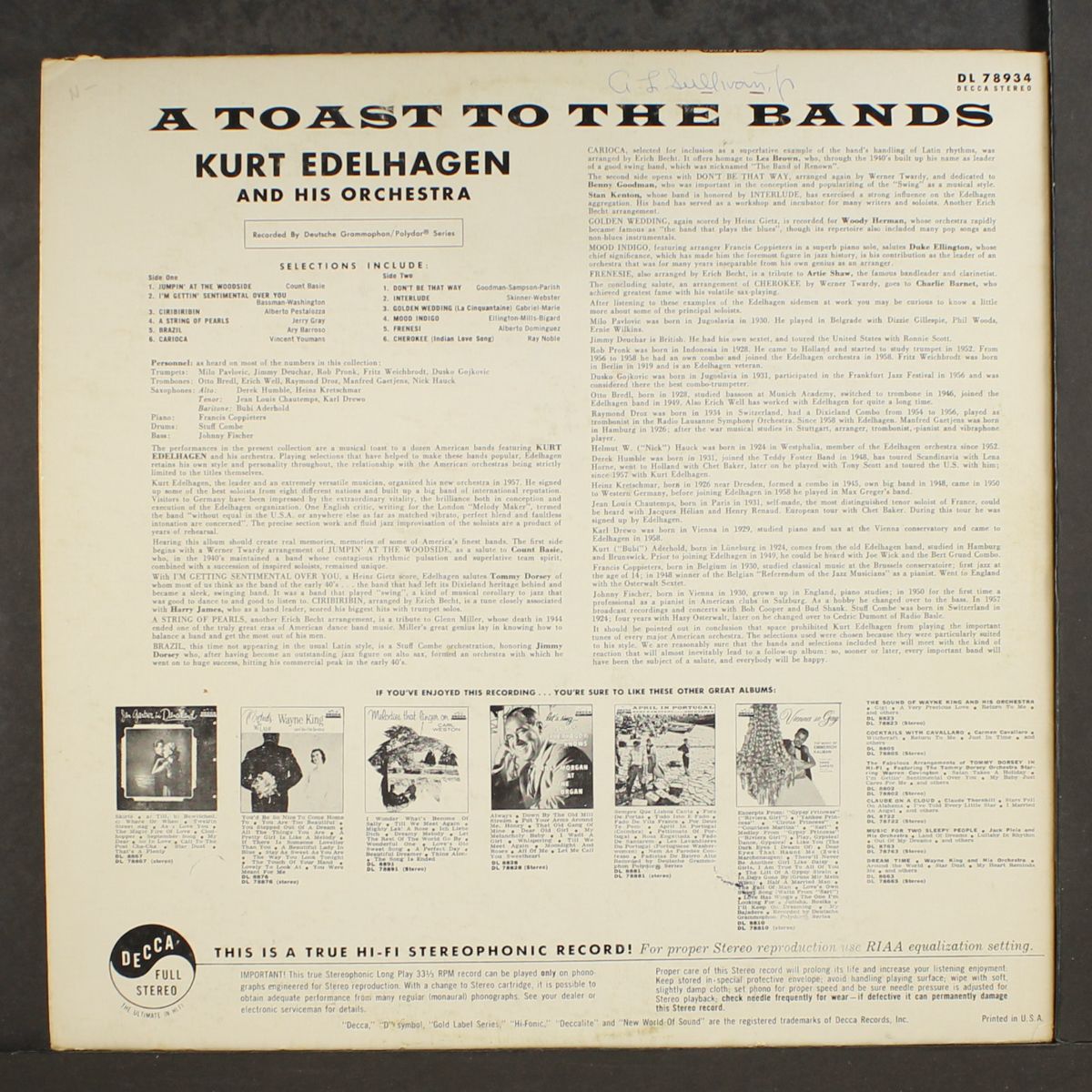 a toast to the bands by KURT EDELHAGEN