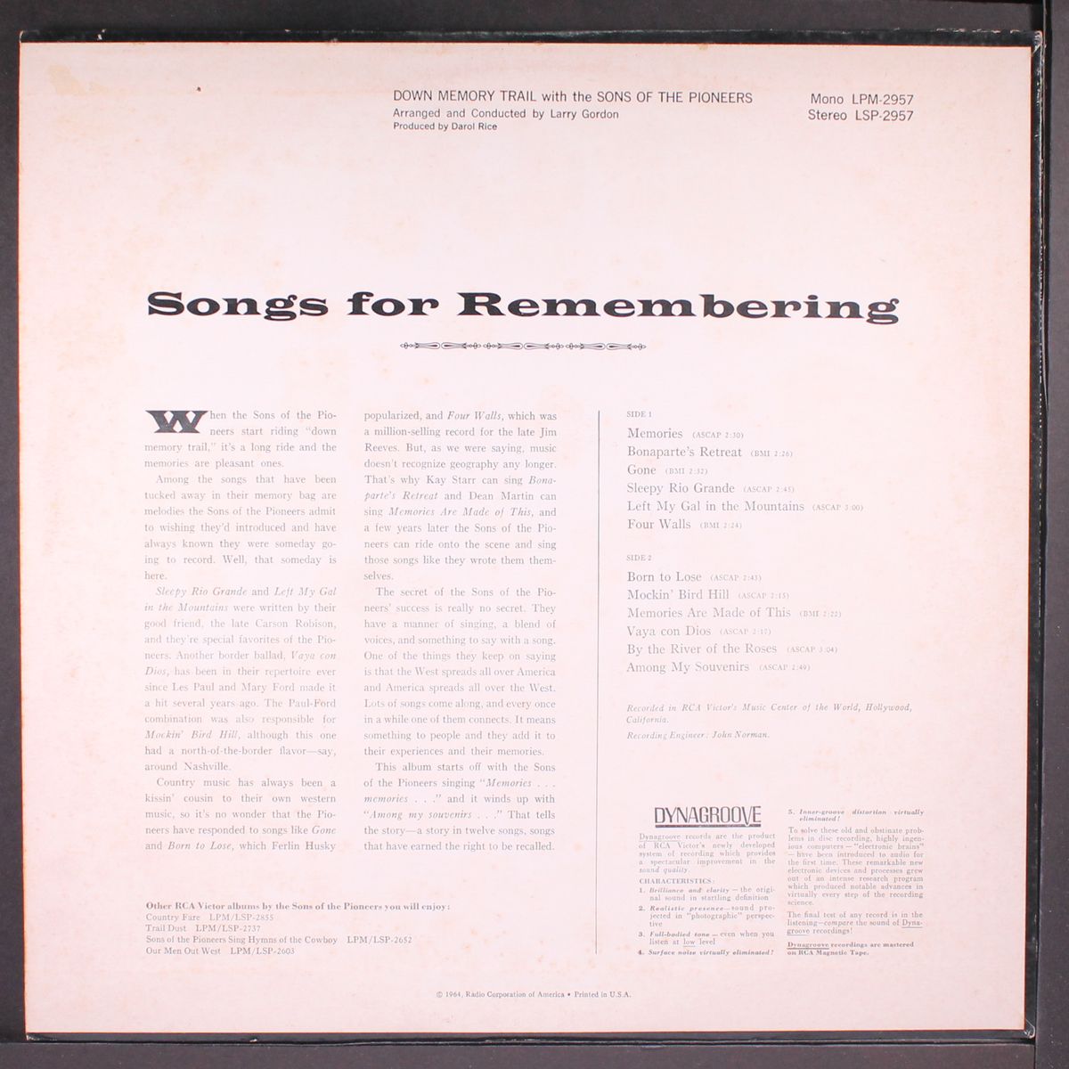 down memory trail by SONS OF THE PIONEERS