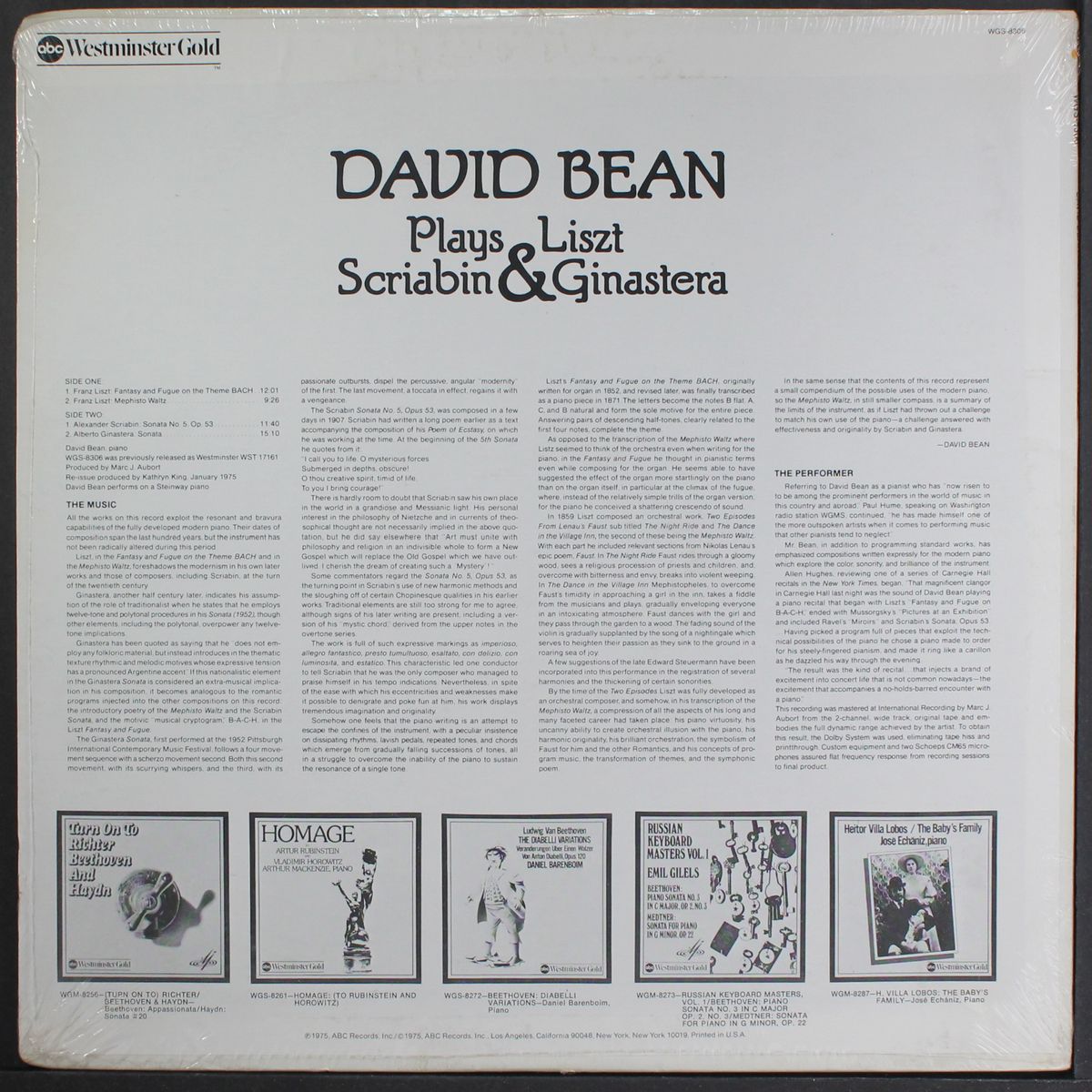plays scriabin, liszt & ginastera by DAVID BEAN