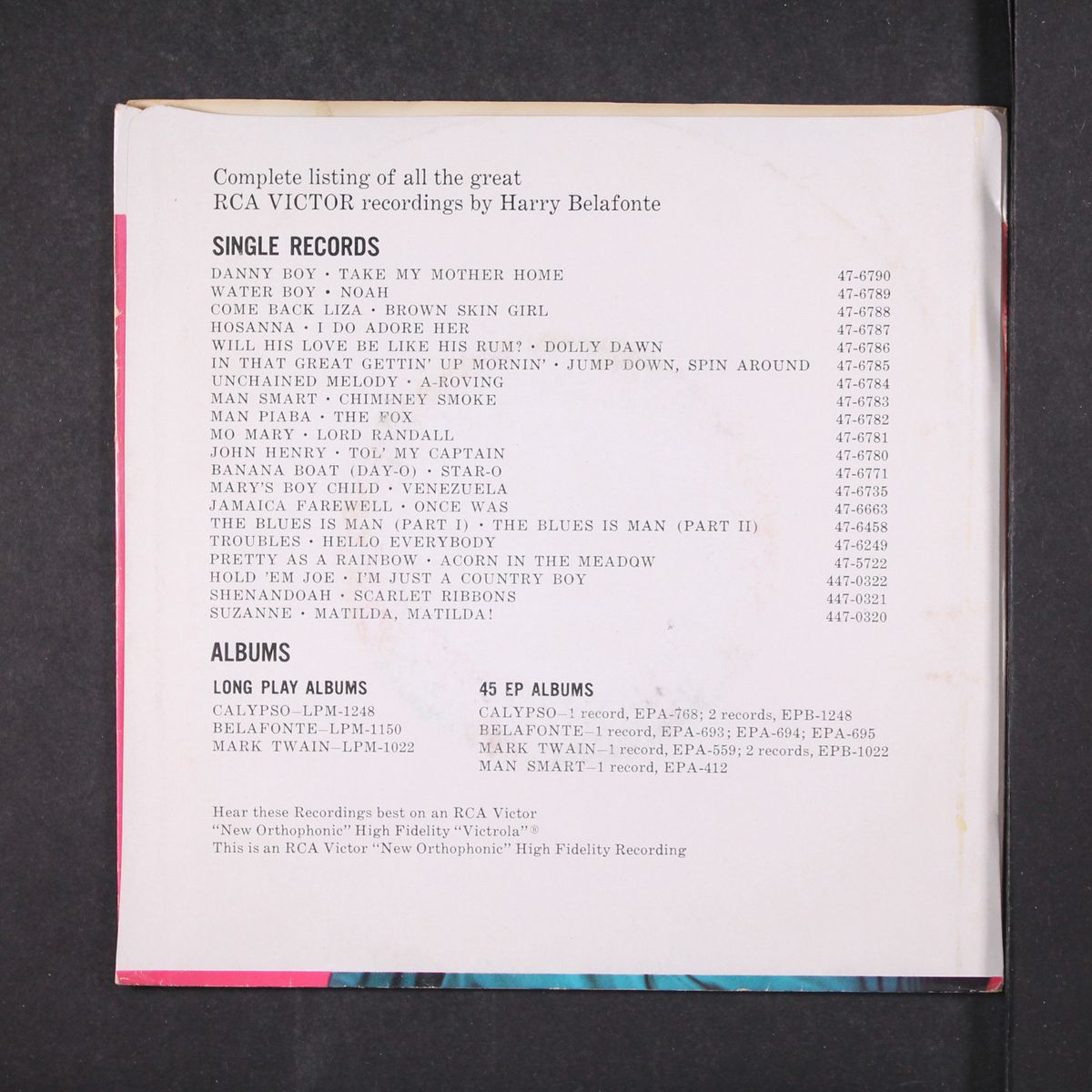shenandoah / scarlet ribbons by HARRY BELAFONTE