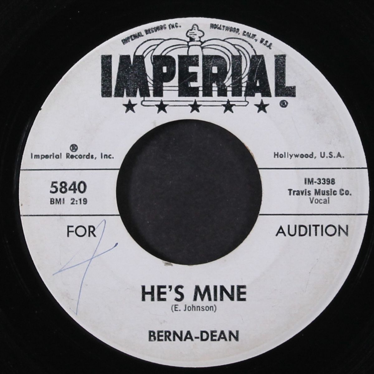 one gal in town, five men hanging around / he's mine by BERNA-DEAN