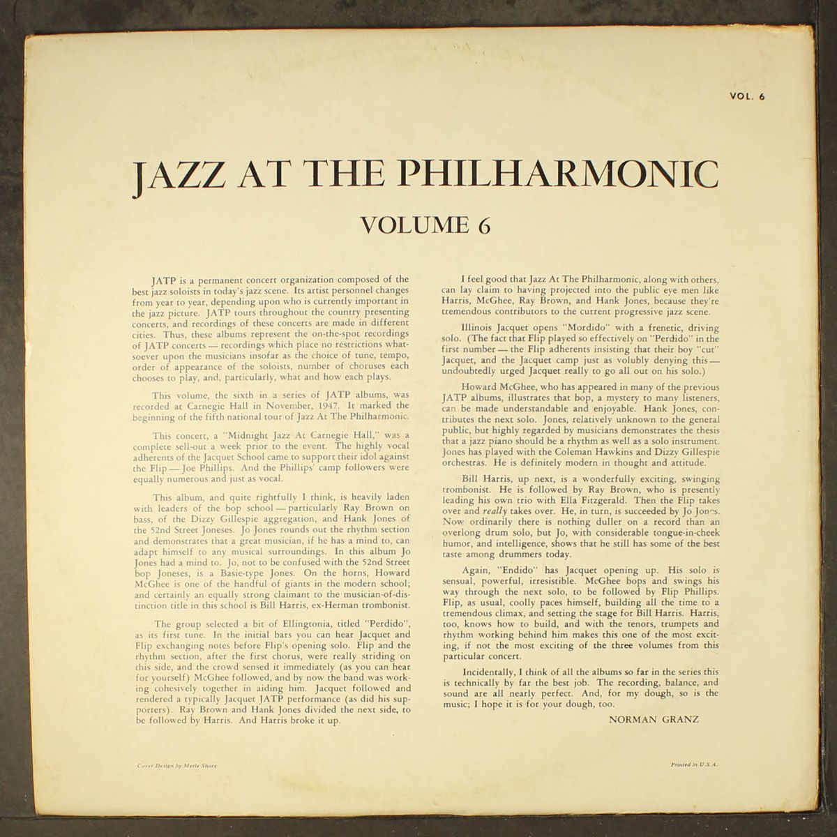 norman granz' jazz at the philharmonic vol. 6 by VARIOUS