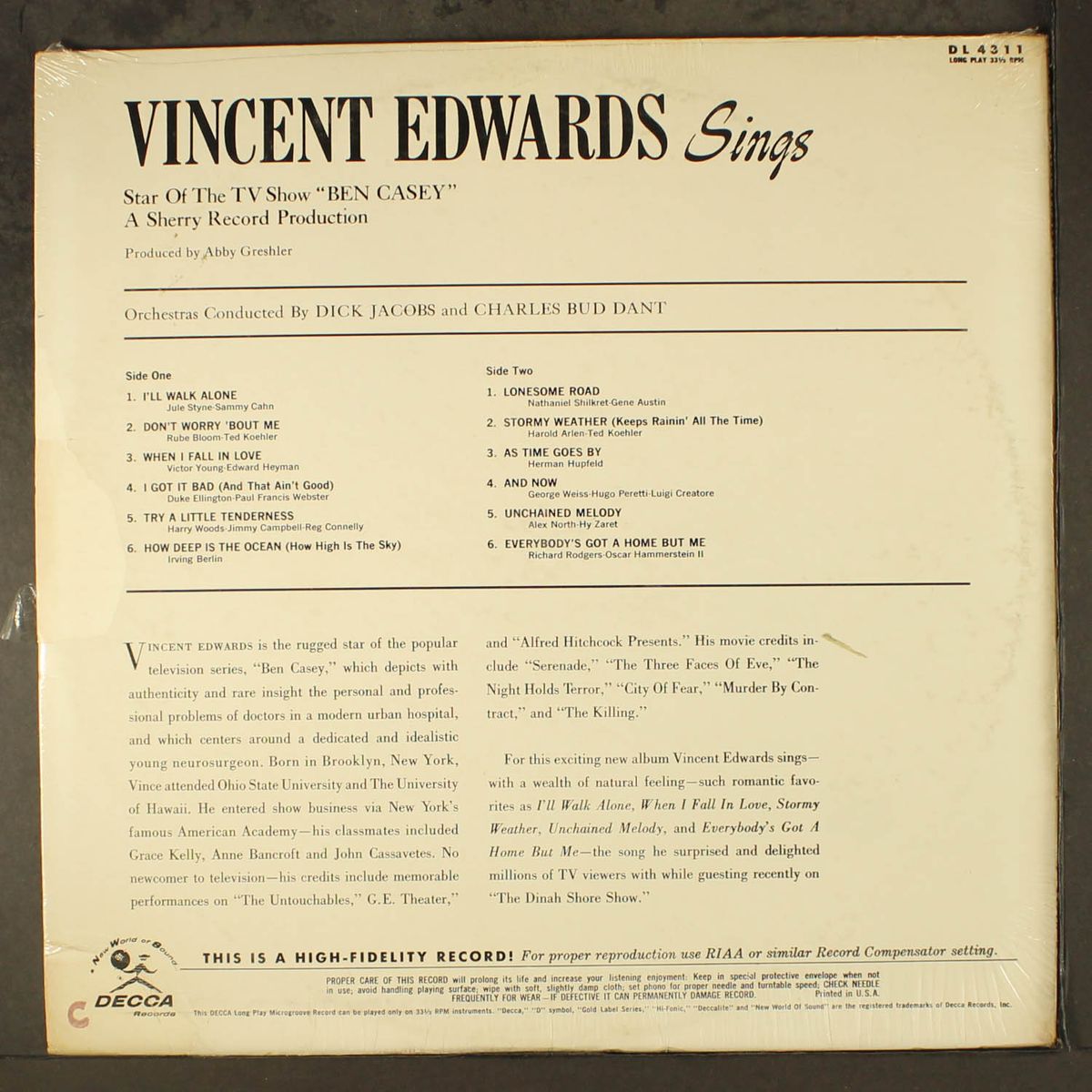 sings by VINCENT EDWARDS