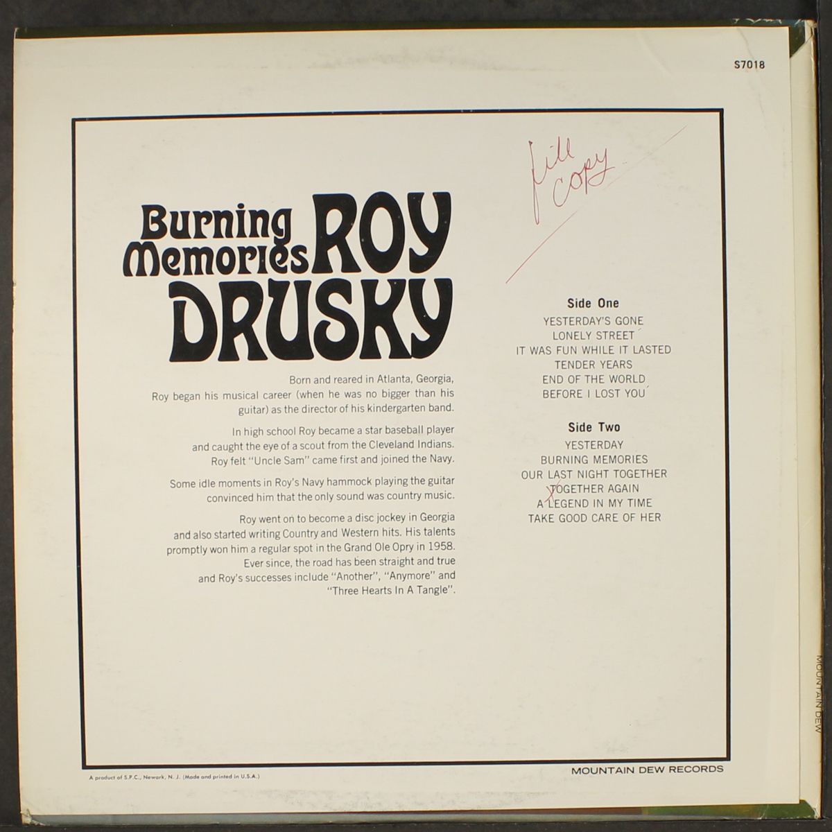 burning memories by ROY DRUSKY