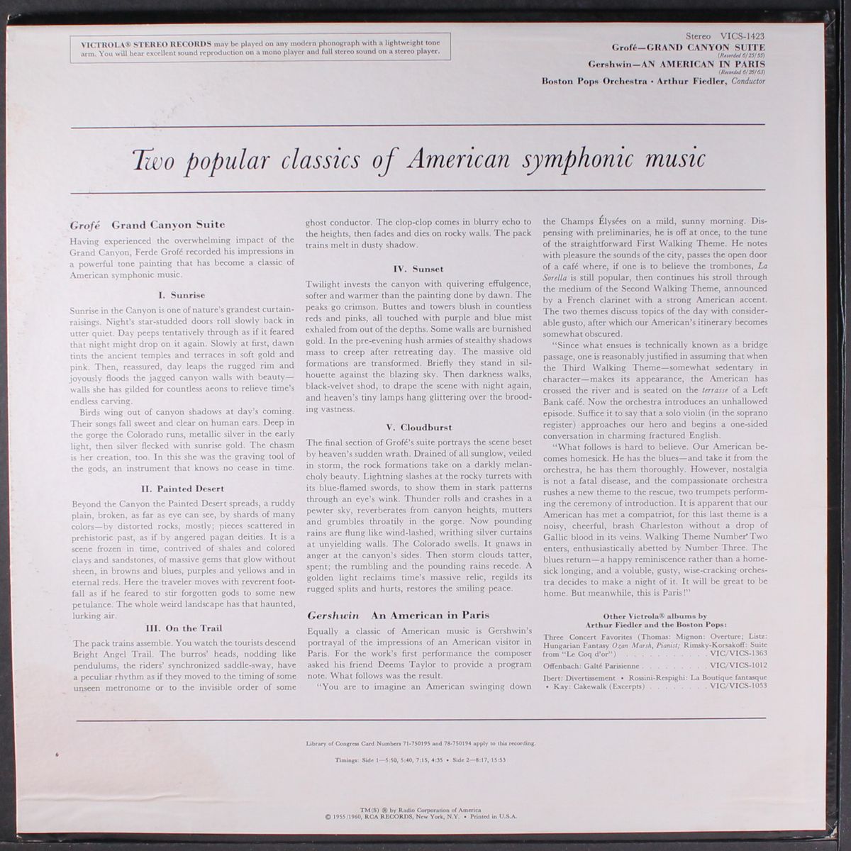 grofe; grand canyon suite by ARTHUR FIEDLER & BOSTON POPS