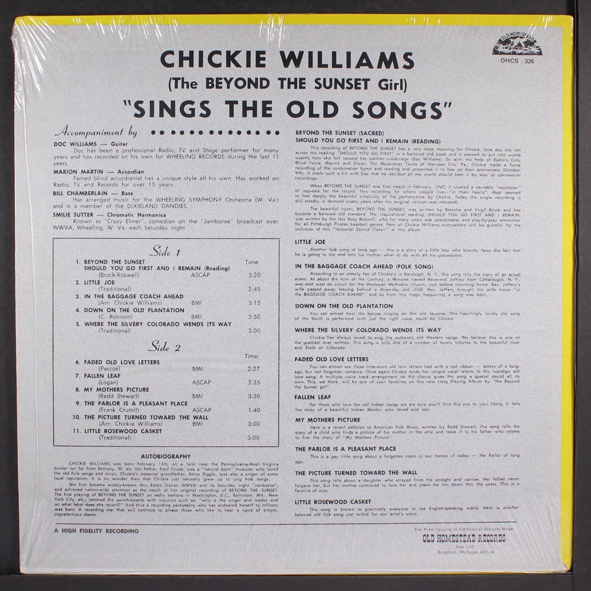 sings the old songs by CHICKIE WILLIAMS