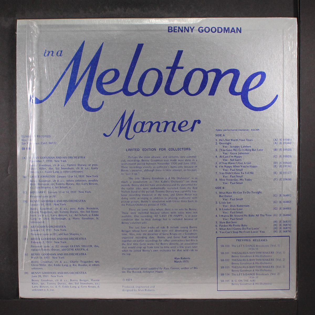 in a melotone manner by BENNY GOODMAN
