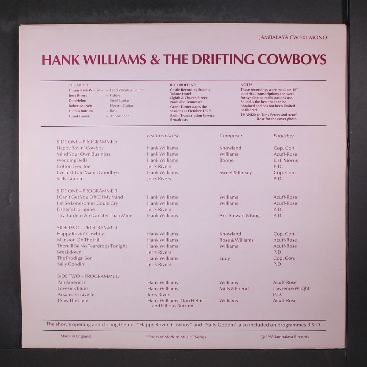 rare radio programmes, 1949 by HANK WILLIAMS