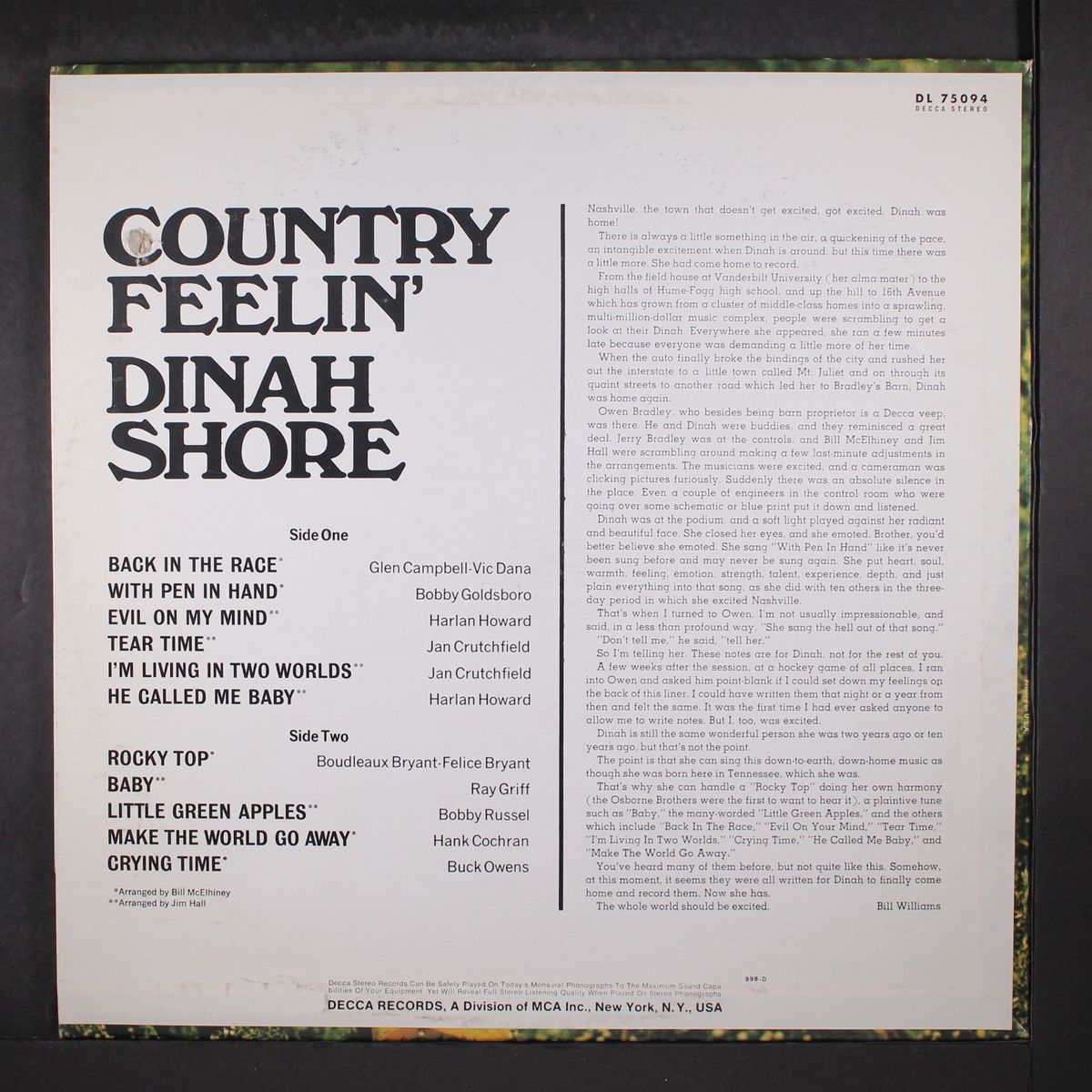 country feelin' by DINAH SHORE