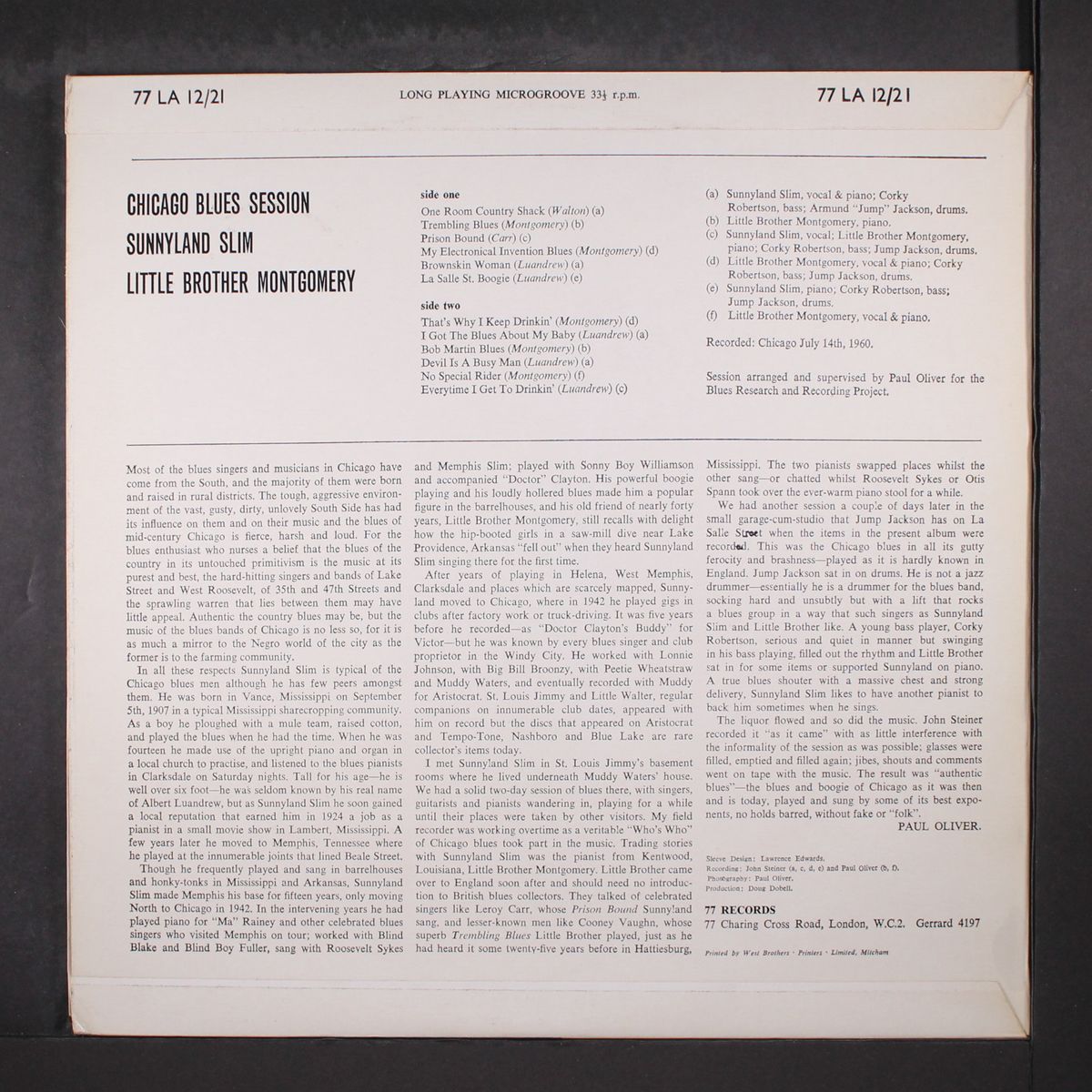 chicago blues session by SUNNYLAND SLIM & LITTLE BROTHER MONTGOME