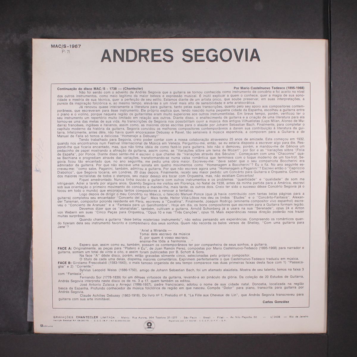 five pieces from platero and i by ANDRES SEGOVIA