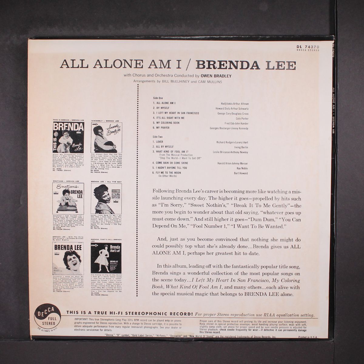 all alone am i by BRENDA LEE