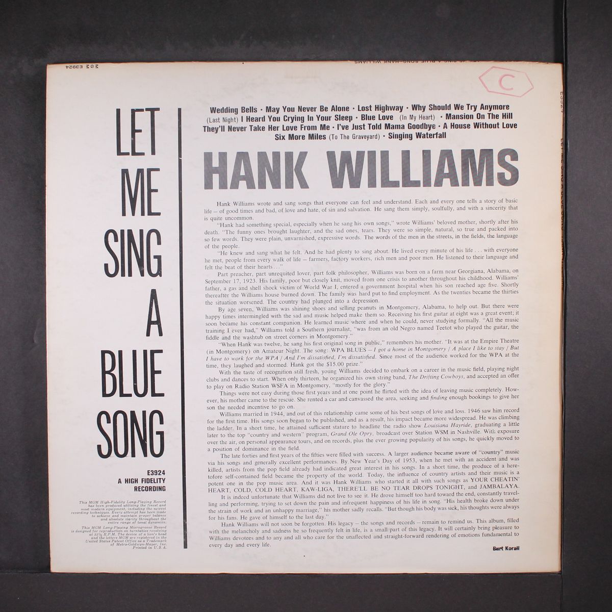 let me sing a blue song by HANK WILLIAMS