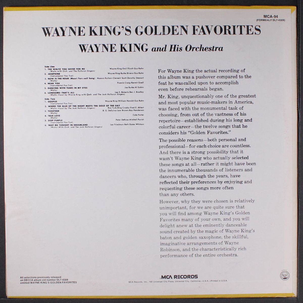 golden favorites by WAYNE KING