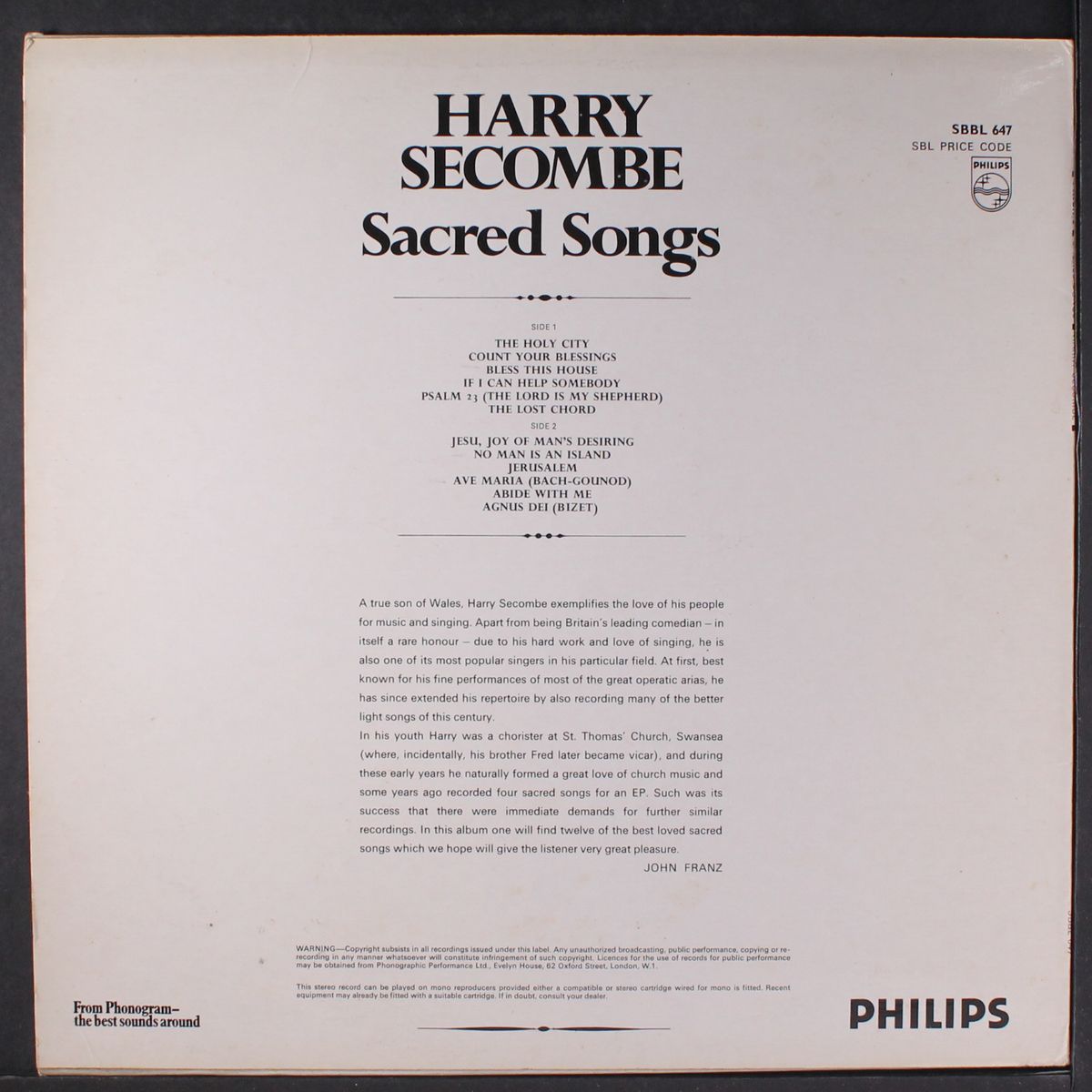 sacred songs by HARRY SECOMBE