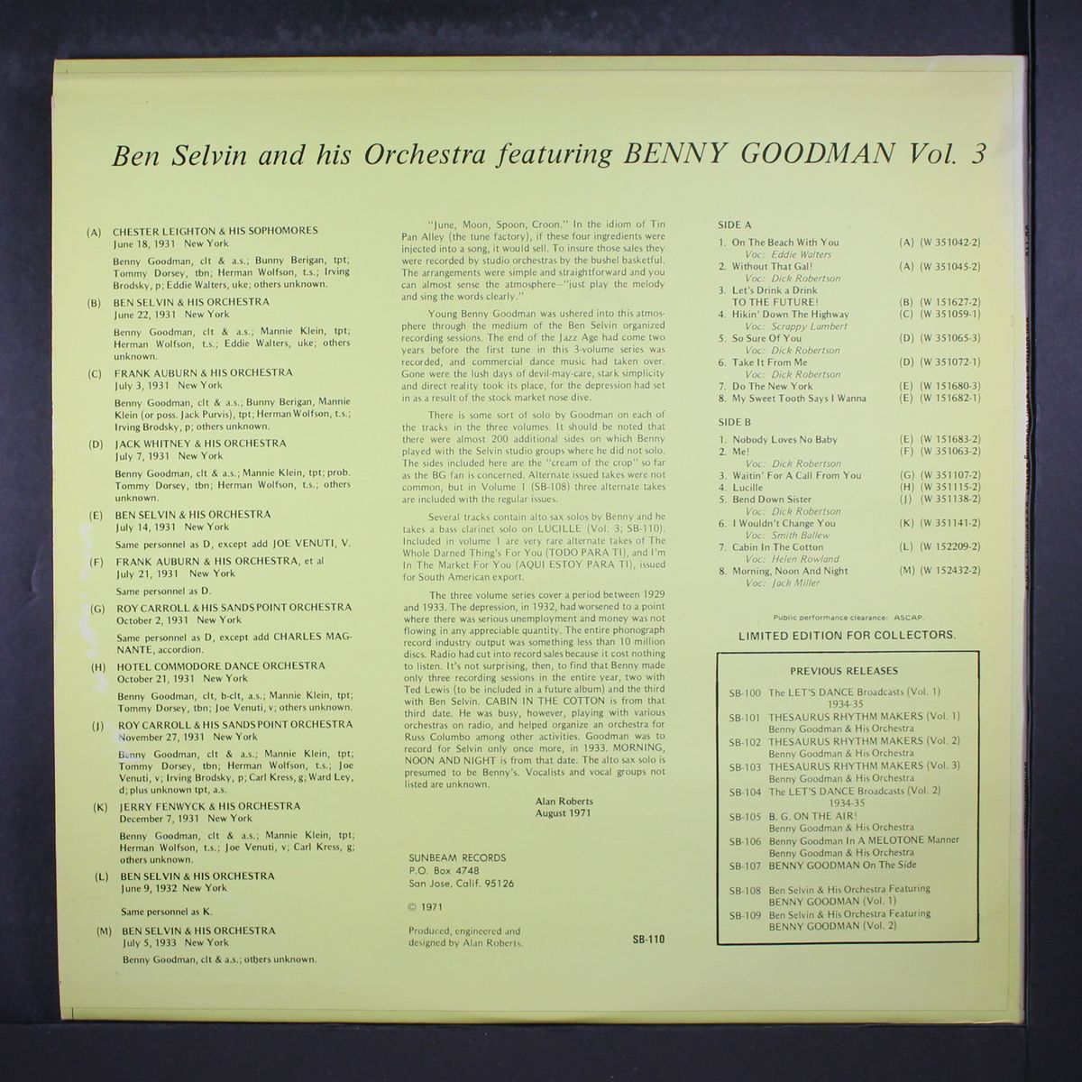 with ben selvin, vol 3 by BENNY GOODMAN