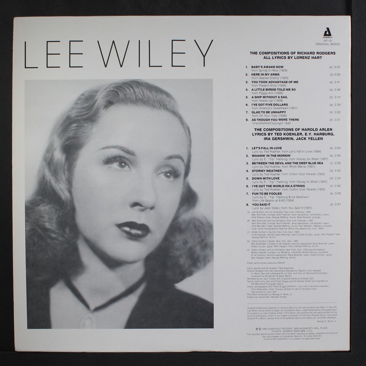 sings the songs of richard rodgers & lorenz hart & harold arlen by LEE WILEY