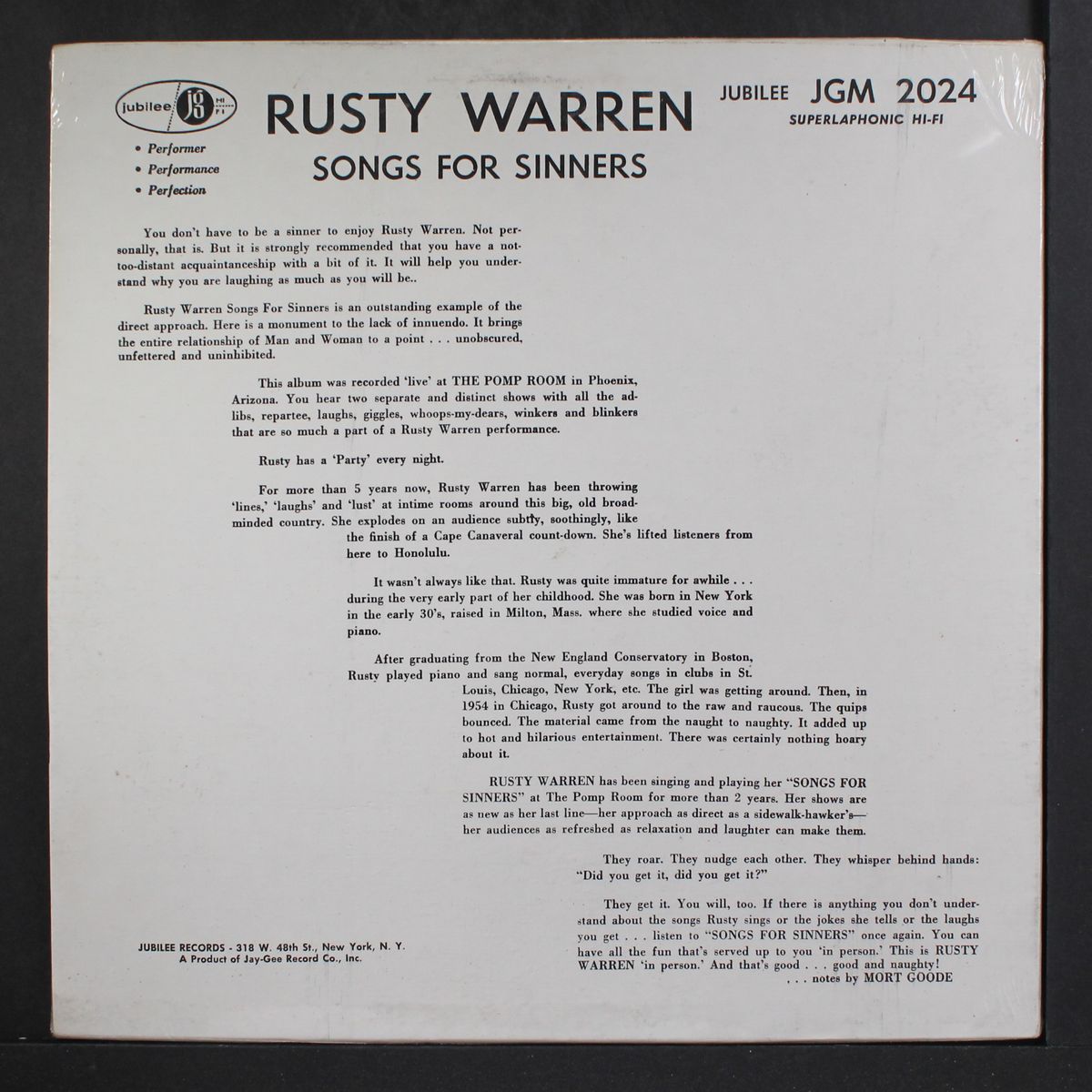 songs for sinners by RUSTY WARREN
