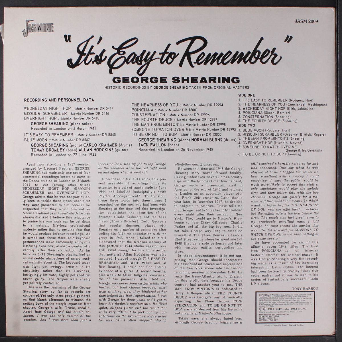 it's easy to remember by GEORGE SHEARING