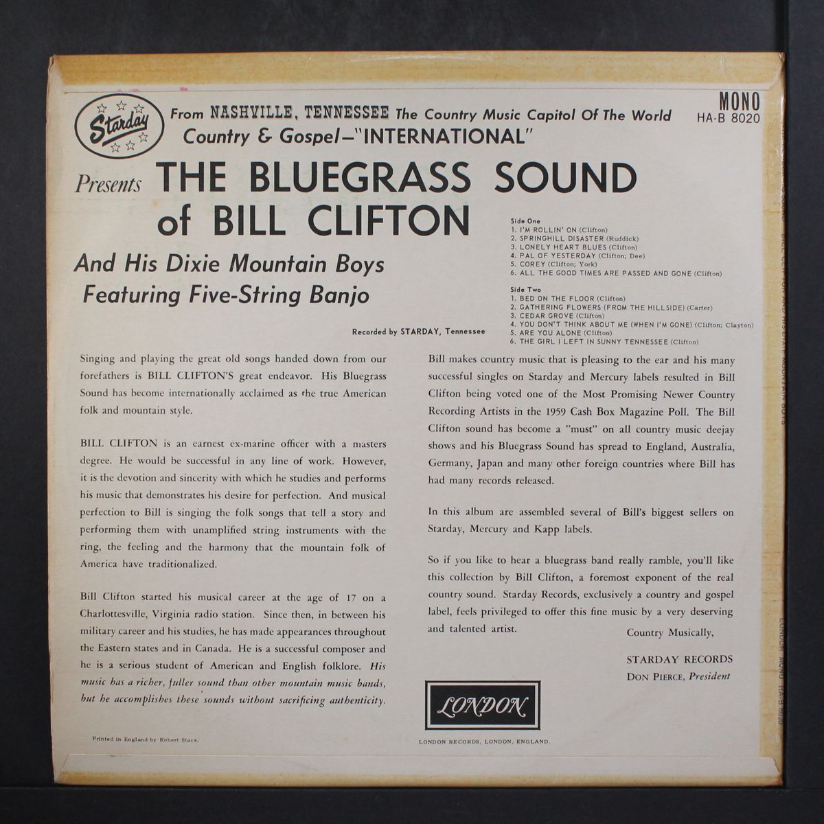 the bluegrass sound of by BILL CLIFTON