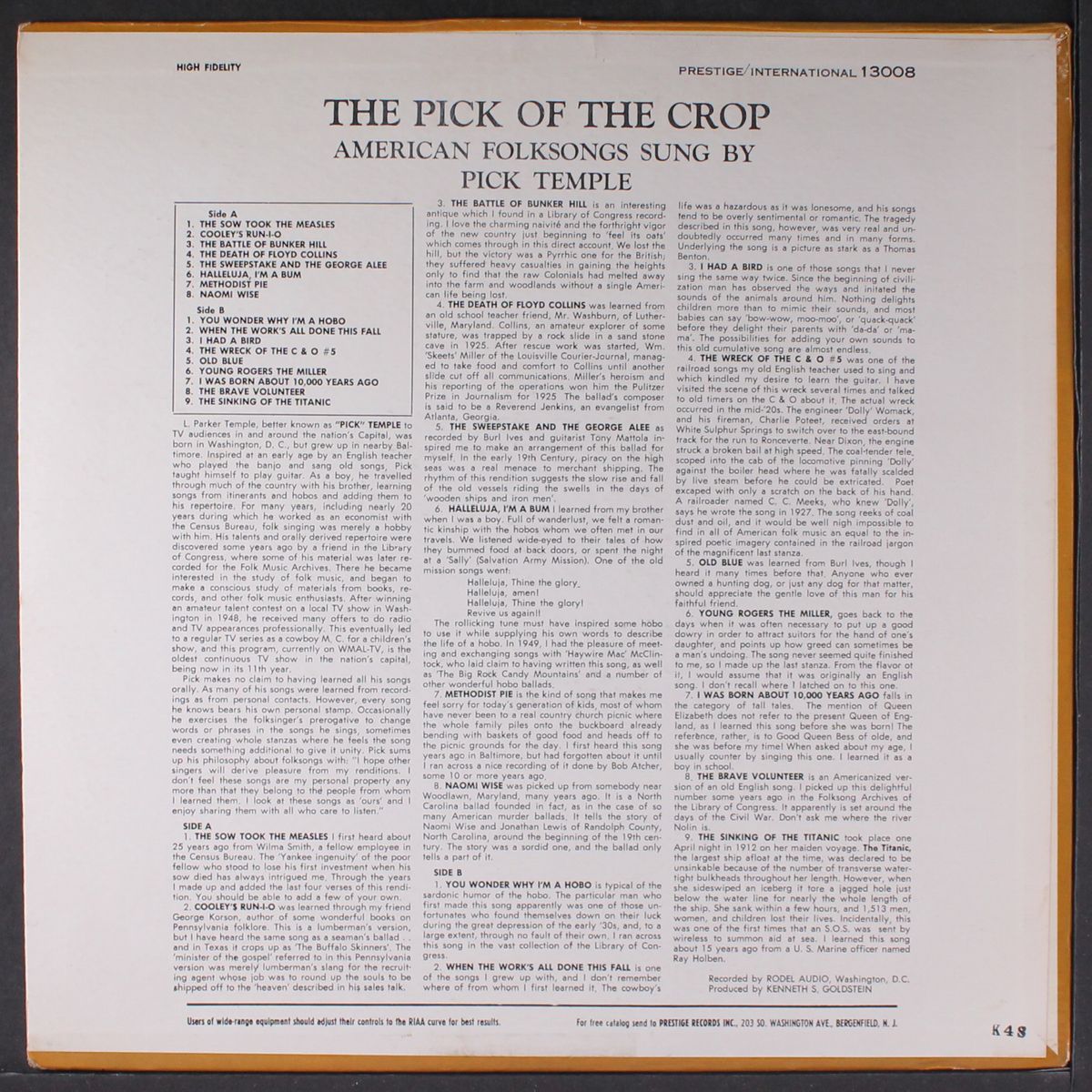 pick of the crop - american folksongs by PICK TEMPLE