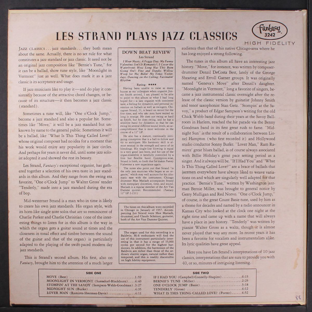 plays jazz classics on the baldwin organ by LES STRAND