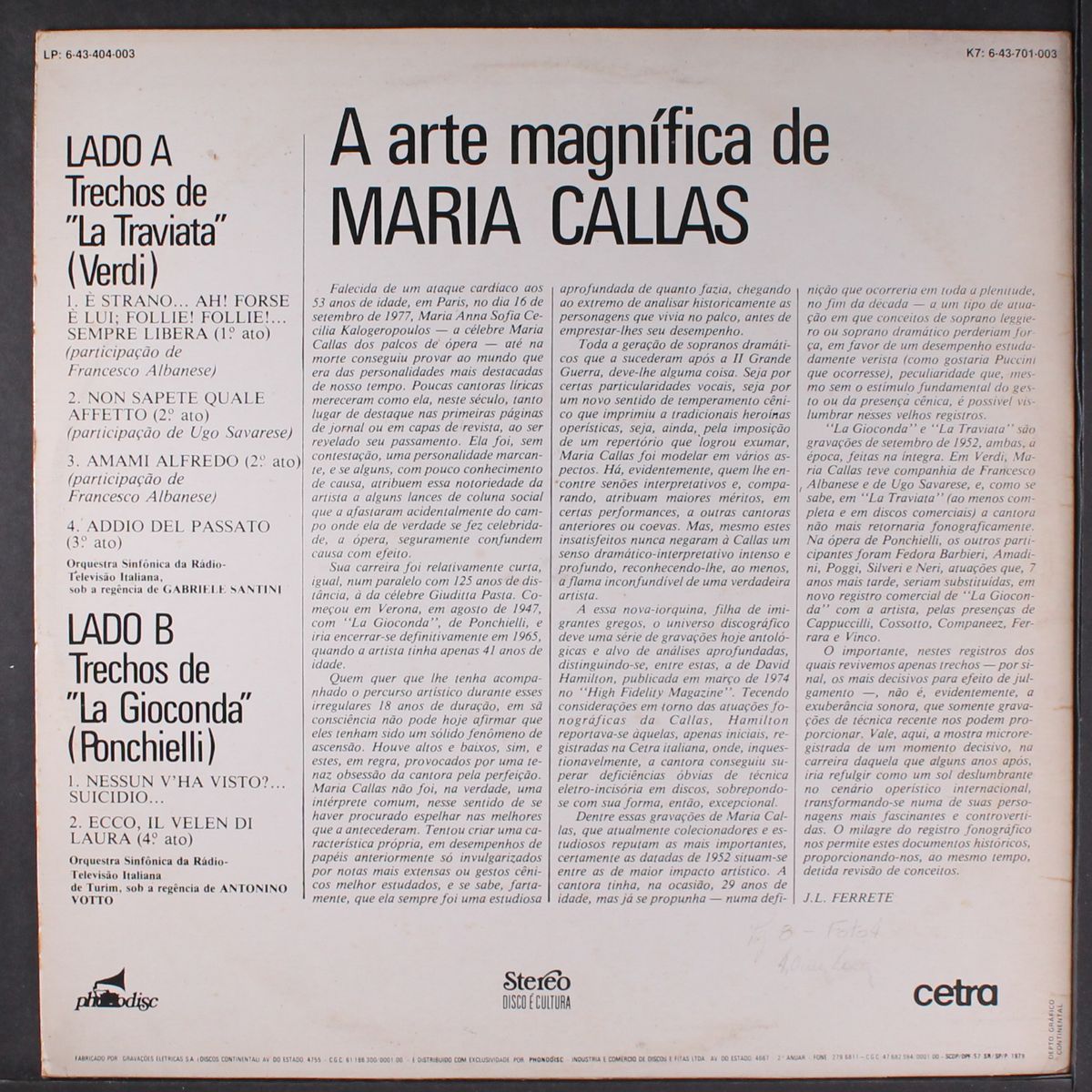 a arte magnifica de by MARIA CALLAS