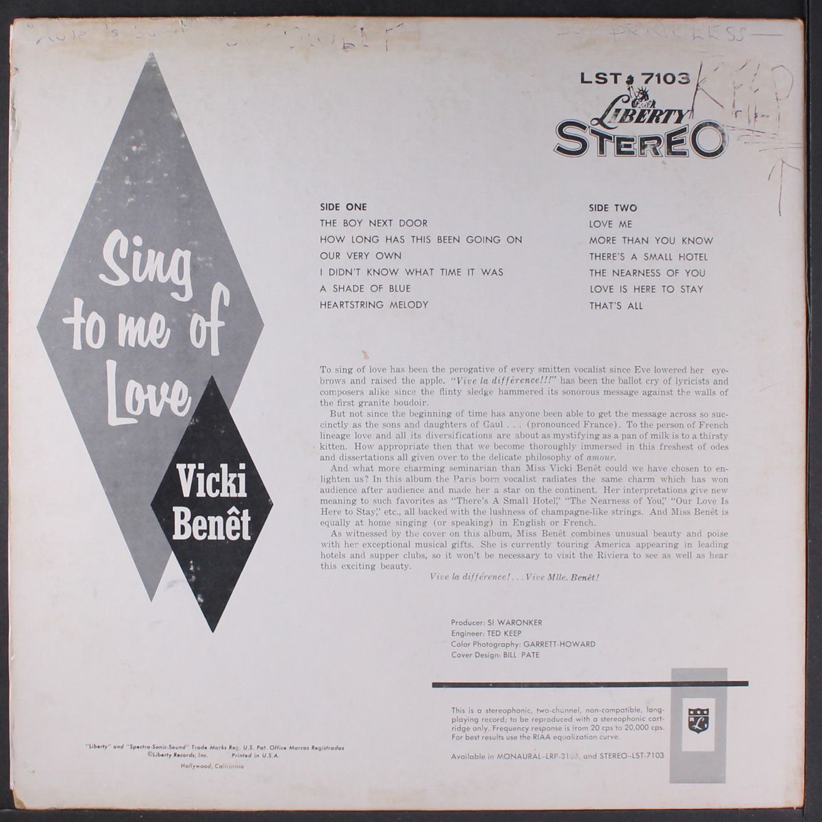 sing to me of love by VICKI BENET
