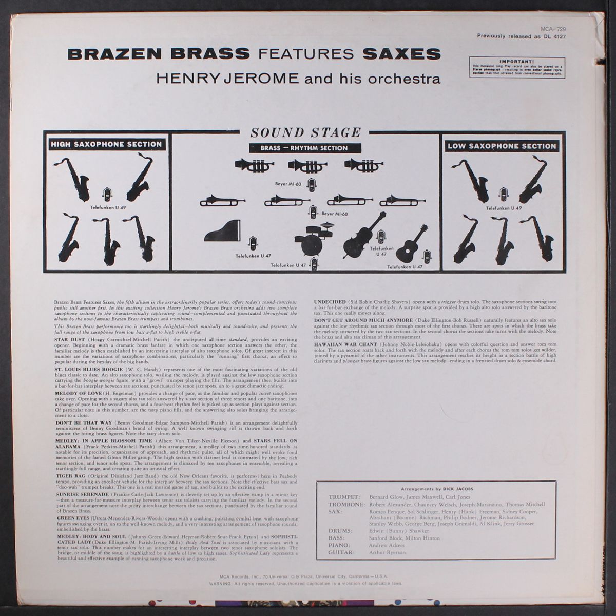 brazen brass features... saxes by HENRY JEROME