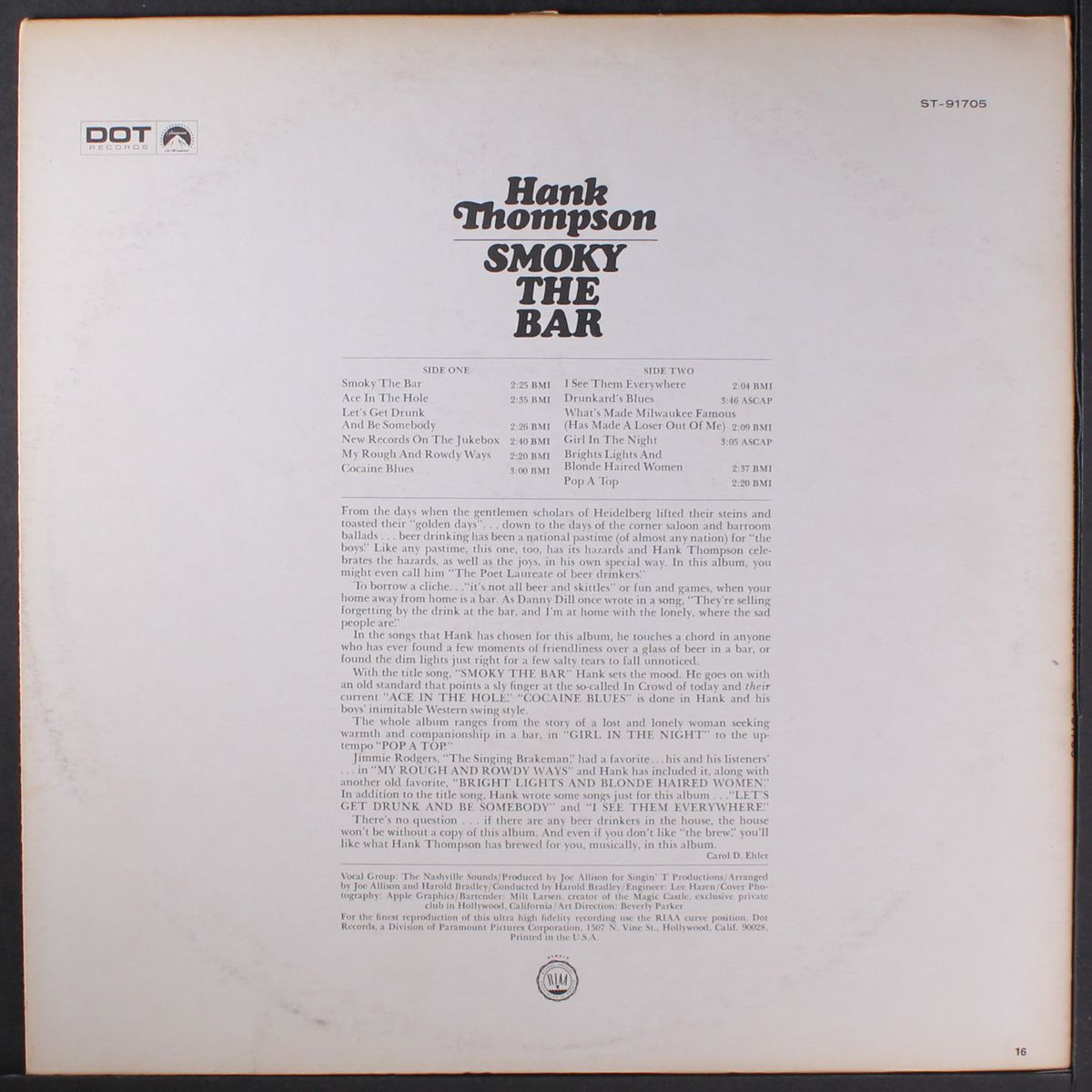 smoky the bar by HANK THOMPSON