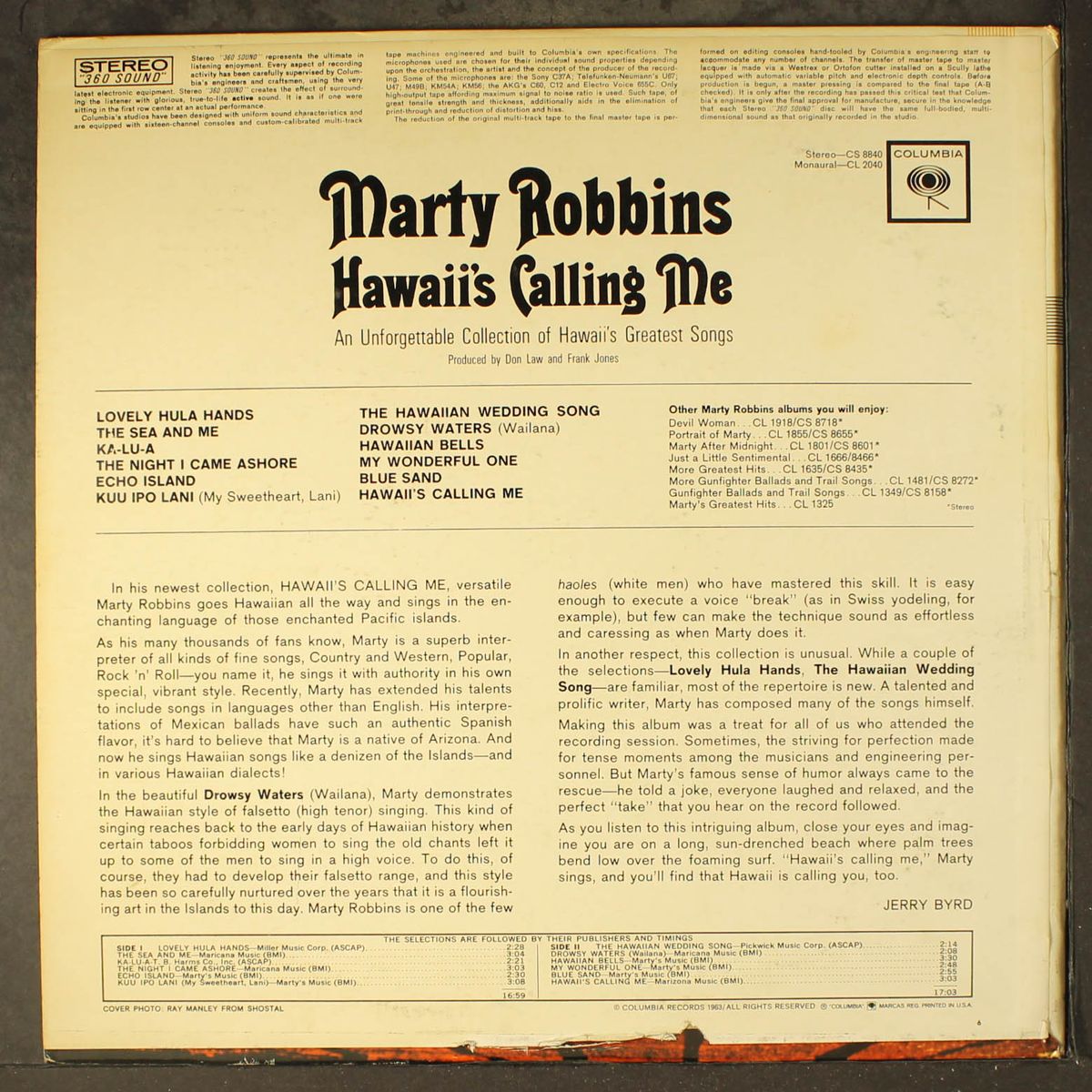 hawaii's calling me by MARTY ROBBINS