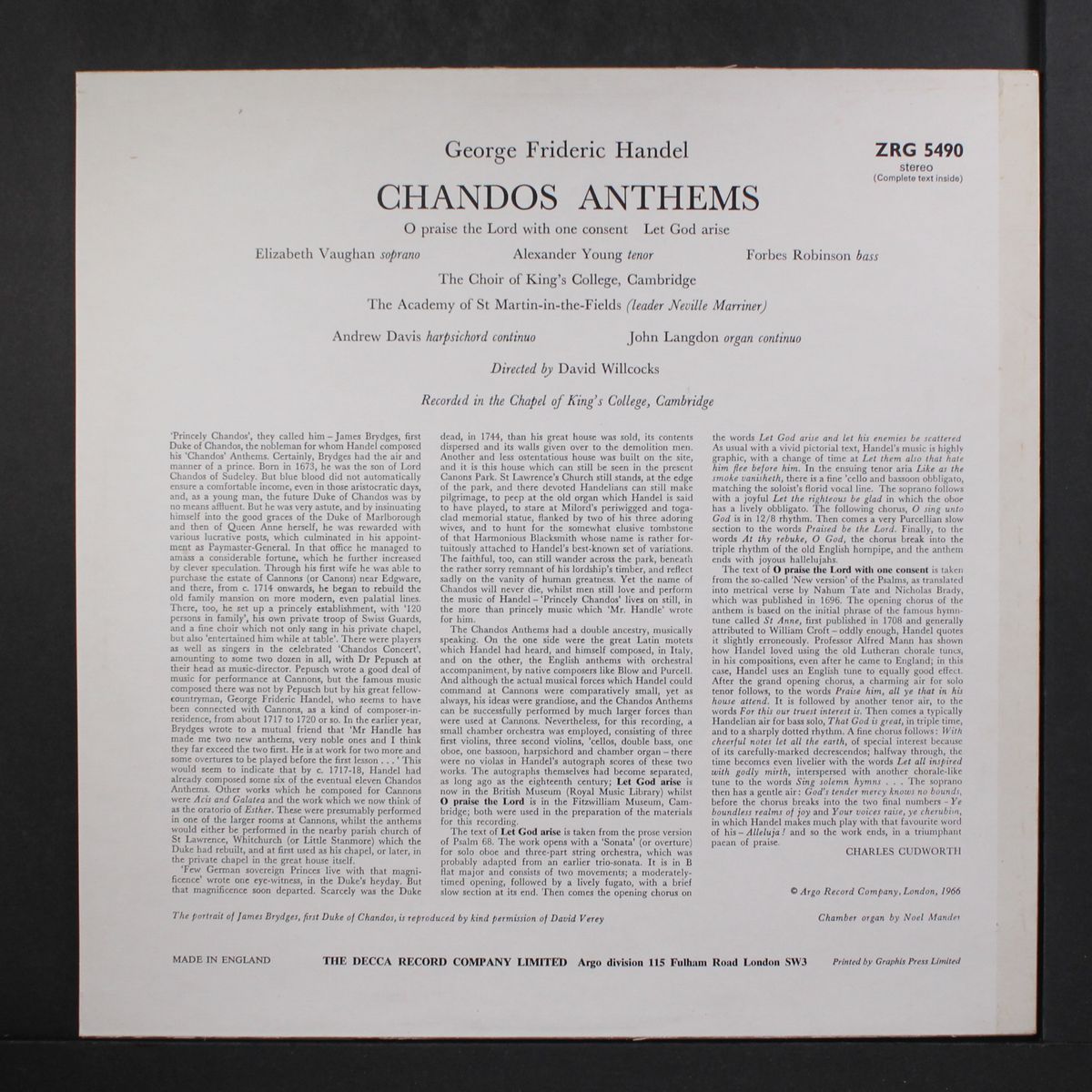 handel: chandos anthems - o prsie the lord / let god arise by DAVID WILLCOCKS