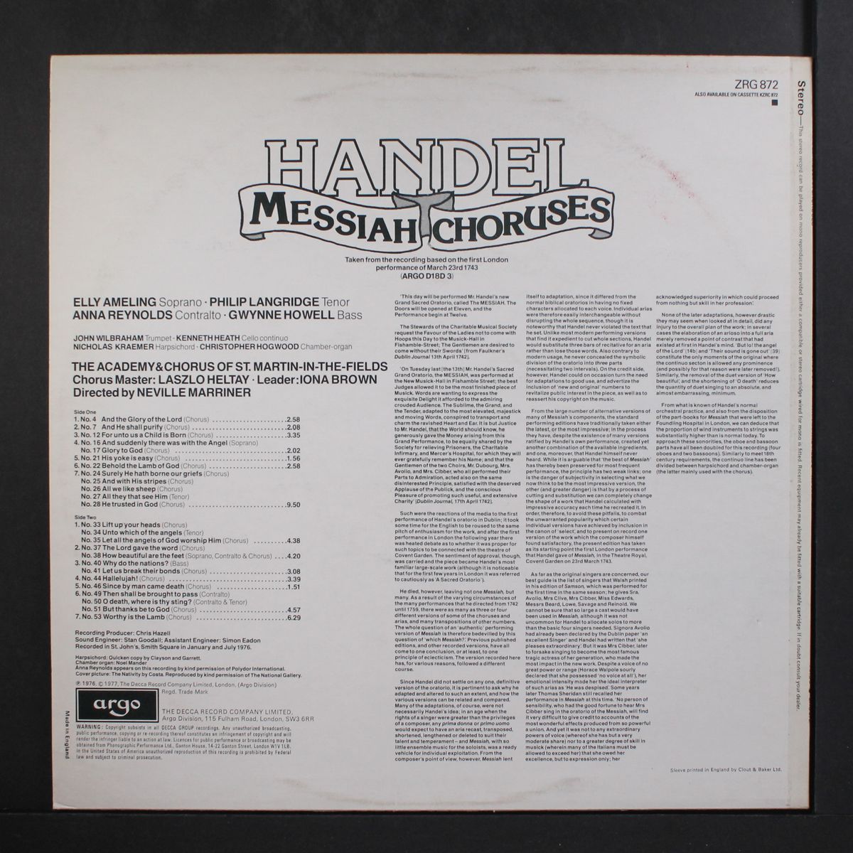 handel: messiah (choruses) by NEVILLE MARRINER