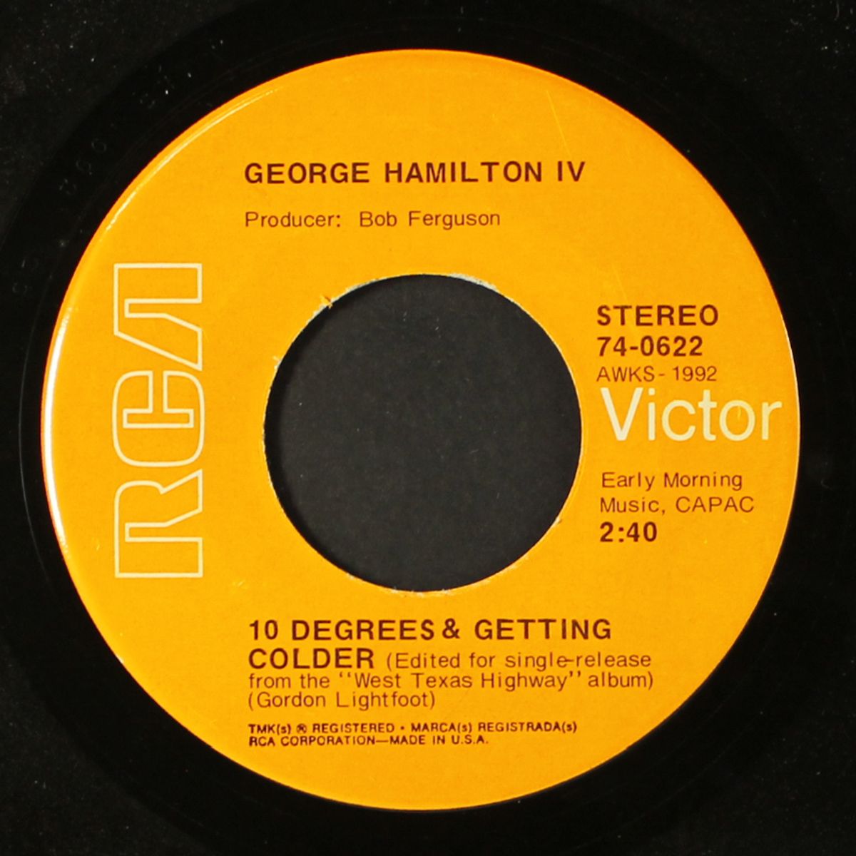 10 degrees & getting colder / tumbleweed by GEORGE HAMILTON IV