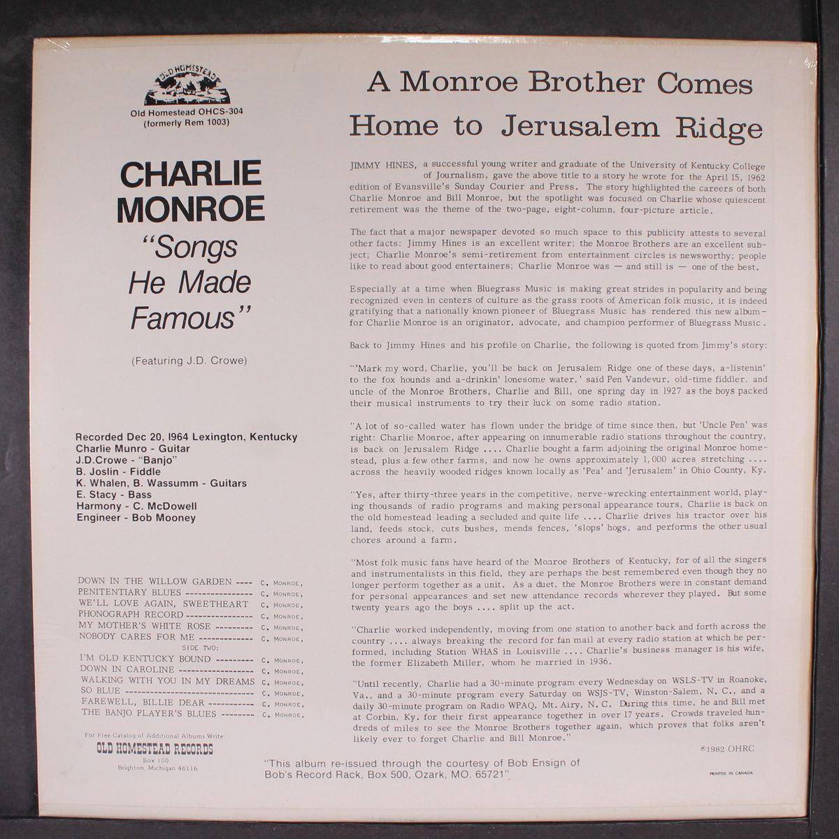 songs he made famous by CHARLIE MONROE